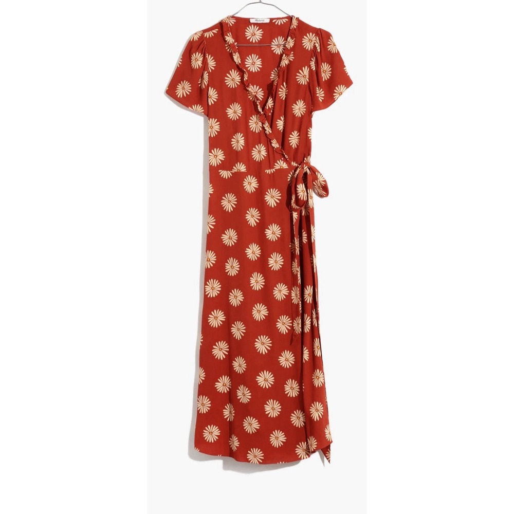 Madewell Daisy Dream Wrap Dress Orange Maxi Size L Cottagecore Fall